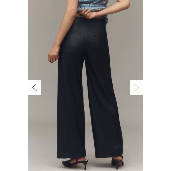 Maeve Anthropologie Colette Faux Leather Wide Leg Pants 31 Black Full Length - Picture 2 of 10